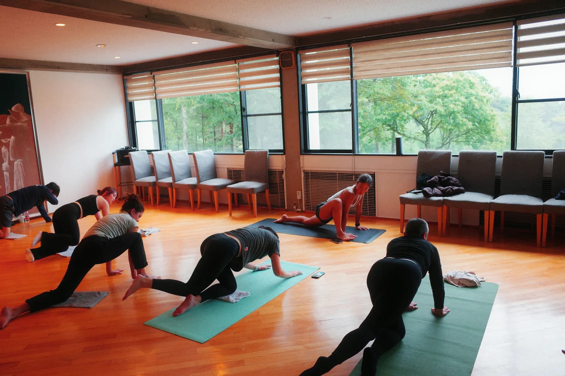 A morning stretch session at the house